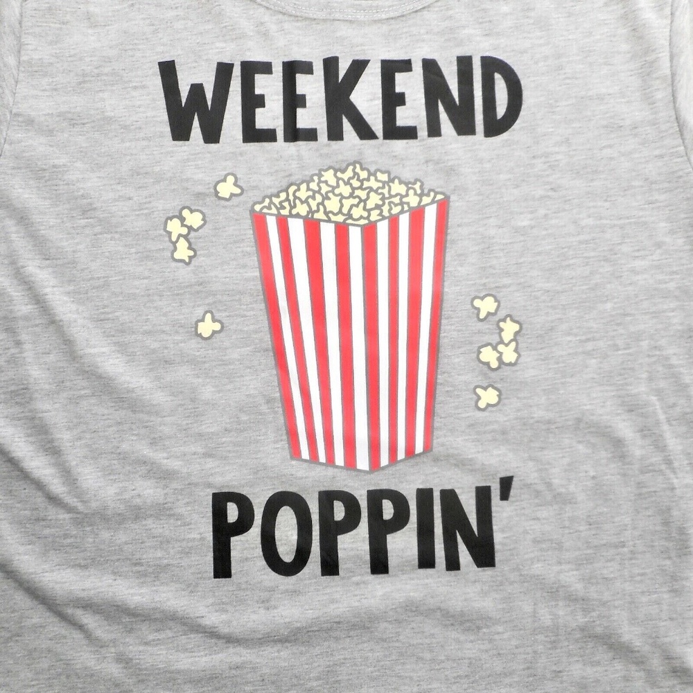 Movie Night Womens L XL Weekend Poppin' Popcorn Sleepwear Tshirt Soft Pajama Top